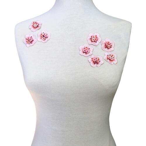20pcs Sew On Pink Flower Beaded Patch Embroidery Patches For Clothing Appliques DIY Accessories Parches Bordados Ropa AC1361