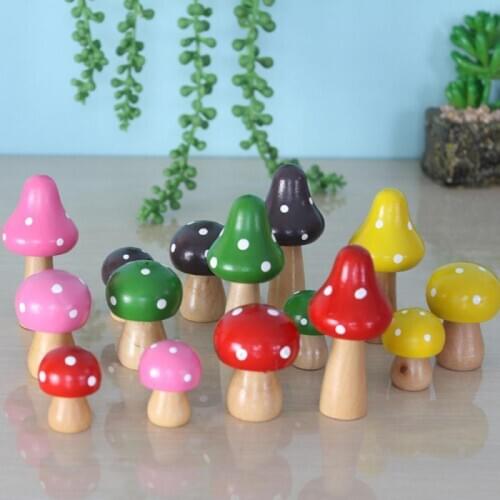 3pcs/set Cute Solid Wood Mushroom Ornaments Mini Mushroom DIY Craft Home Garden or Miniature Potted Plants Decoration