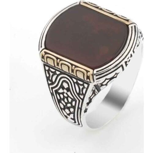 925 sterling Silver Smooth Agate Stone Men 'S Ring