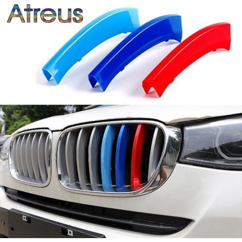 Atreus 3pcs Car Front Grille Trim Sport Strips Cover Stickers For BMW 1 Series F20 F21 F52 Z4 F01 G11 G12 M Power Accessories