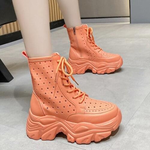 Ankle Boots for Women 2021 Autumn New Breathable Women Shoes Fashion Wedges Motorcycle Boots Female Chunky Heels Platform Shoes