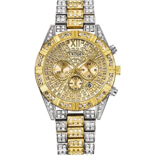 Famous Luxury Watch Men Fashion Date Two-tone Gold Diamond Business Gift Quartz Watch Male Clock Relogio Masculino Drop Shipping