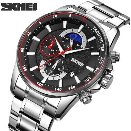 SKMEI New Fashion Mens Watches Top Brand Luxury Sports Stopwatch Moonphase Date Six Pin Quartz Watch Men Clock Relogio Masculino