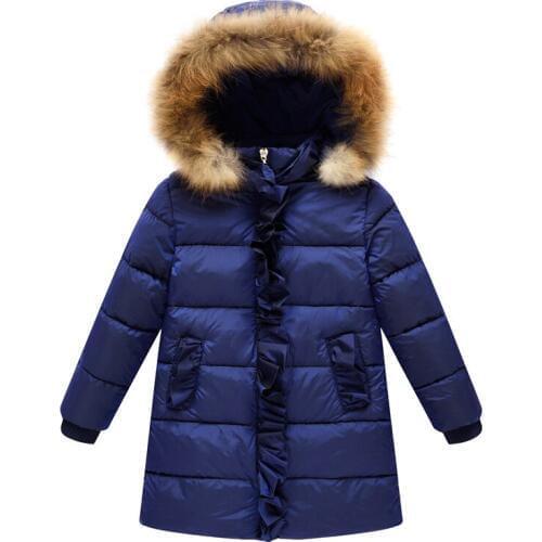 Real Hair Collar Girl In The Long Paragraph Down Jacket Childrens Clothing In Children Thick Coat Female Baby Winter NewFashion