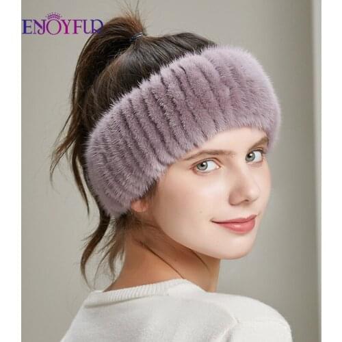 ENJOYFUR winter womens fur headband hand-sewn natural mink fur girl headwear fashion female designer elastic hair accessories
