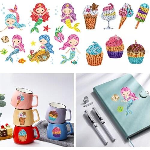 DIY Diamond Stickers For Kids Cute Cartoon Mermaid Diamond Painting By Number Mosaic Stickers Art Craft Toys 5D Anime Decor