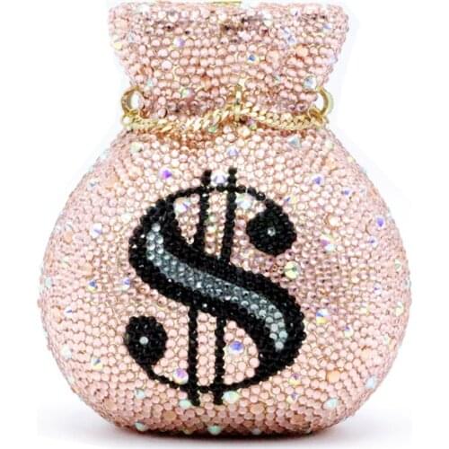 New Pattern US Dollar Money Bag Pouch Ladies Handbag Luxury Silver Crystal Diamond Wallet Woman Fashion Designer Evening Purse