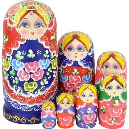 Beautiful Set of 7 Cutie Nesting Dolls Matryoshka Madness Russian Doll Wooden Wishing Dolls Toy AN88