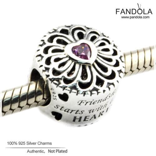 Love & Friendship Beads for Jewelry Making Fits Original Bracelets 925 Sterling Silver Pink CZ Charms Fashion Jewellery kralen