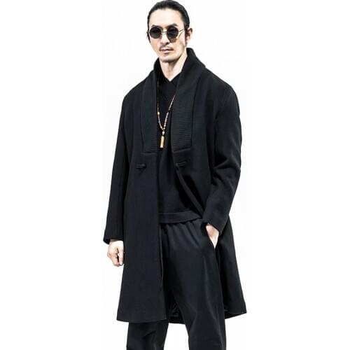 Man Coats Winter 2019 Outwear Male Long Trench Coat Buttons Jacket Thermal Windbreaker Loose Code Tide Retro Streetwear KK3153
