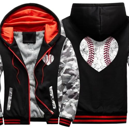 Baseball Print Camouflage Raglan Thicken Jackets Men Winter Dark Blue Mans Coats And Hooded Casual Long Sleeve moletom masculino