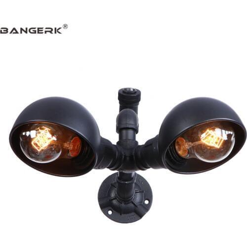 Industrial Edison Wall Sconce Loft Decor Retro Double Water Pipe Wall Lights Switch Black Iron LED Wall Lamp Home Lighting
