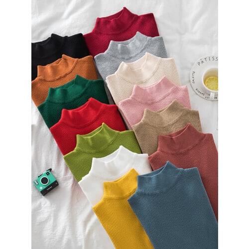 2021 New-coming Autumn Winter Tops Turtleneck Pullovers Sweaters Primer shirt long sleeve Short Korean Slim-fit tight sweater