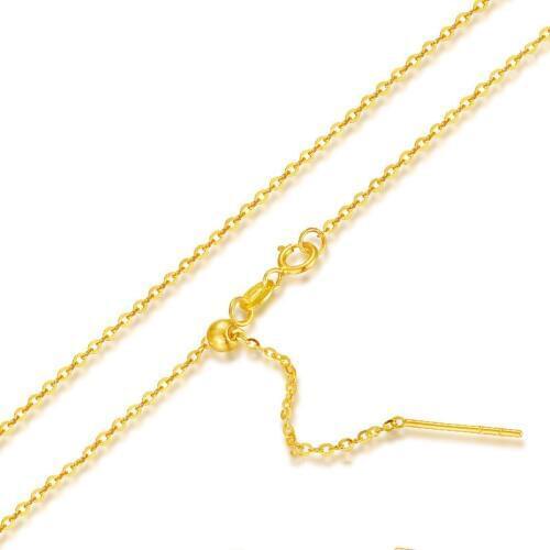 Au750 Solid Real 18k Yellow Gold Necklace Women Luck Needle with O Chain Necklace 1.2mmW 18inch