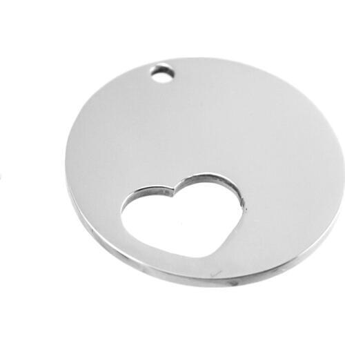 Simsimi stainless steel heart in round pendant Disc charm for women female jewelry DIY Origin fashion necklaces gift 10pcs