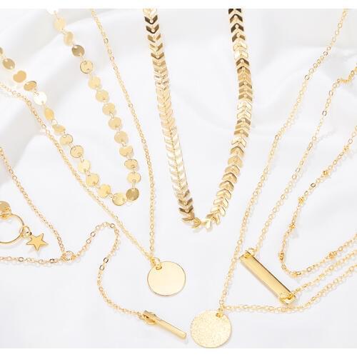 Simple Vintage Multilayer Crystal Pendant Necklace Women Gold Color Star Choker Necklaces Jewelry New Fashion 2020 Gifts