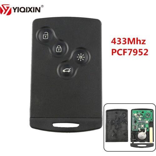 YIQIXIN 4 Button Remote Key Card Smart Car Key 433Mhz PCF7952 Chip For Renault Megane Scenic Laguna Koleos Clio Uncut Blade