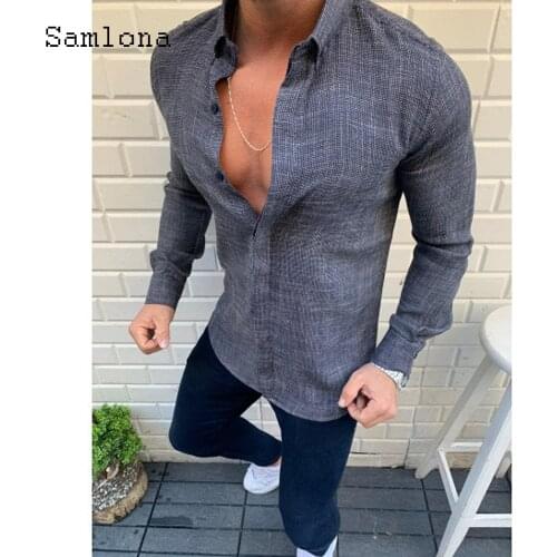 2021 Summer Men Elegant Leisure Casual Blouse Long Sleeve Gray Khaki Shirt Masculina Camisa Shirt blusas Homme Ropa Man Clothing