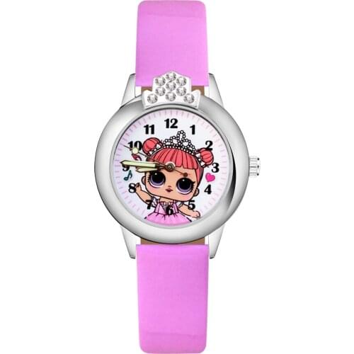 Cartoon pretty girl princess Crystal style Childrens Watches Kids Student Girls Quartz Leather strap Wrist Watch Clock JK95