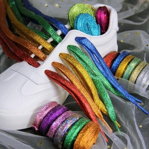 1Pair Flat Shoelaces Silver Metal Head Laces Camping Shoelaces Strings 110cm Metallic Glitter Shiny Gold Shoelace Shoe Lacing