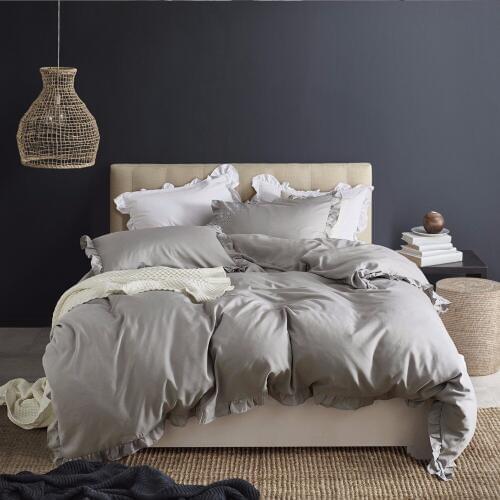 Modern Flouncing Bedding Set Solid Color Duvet Cover Set with Ruffles and Pillow Sham Quilt Cover Twin Queen King 10 Colors