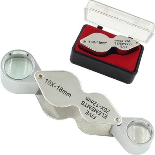 DHL 50PCS New 10x-18mm & 20x-12mm Dual Jewelers Glass Eye Loupe Magnifying Gem Magnifier Mini Pocket Magnifier 30x21mm