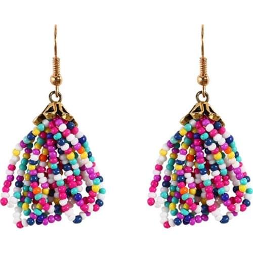 Bohemia Dangle Earrings Alloy Faux Feather Vintage Hollow Dainty Long Tassel Hoop Earrings Beaded Earrings For Women Jewelr