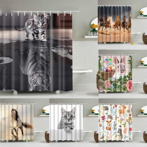 3D Animals Cat Dogs Giraffe Shower Curtains Waterproof Polyester Cute Shower Curtains De Custom Bathroom Curtain With Hooks