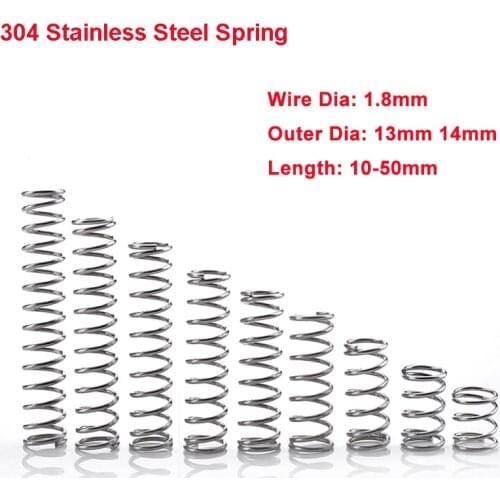 Y Type Compression Spring 304 Stainless Steel Pressure Spring Wire Dia 1.8mm Outer Dia 13mm 14mm Length 10-50mm