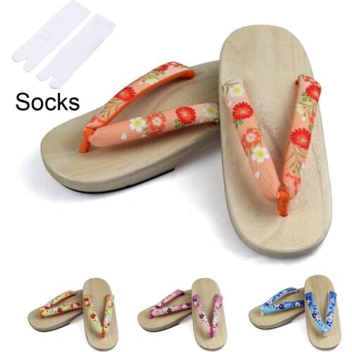 Japanese Style Sakura Floral Wooden Paulownia Woman Flip Flops Bathing Slipper Sandals Clog Geta Flats Traditional Shoes