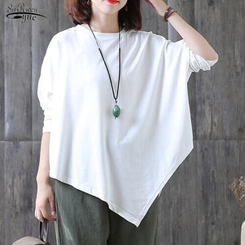 Spring New Korean Loose Casual Bat Sleeve Solid Top Blouse Asymmetry Shirt Plus Size Wild Thin Irregular Shirts Tops Women 12740