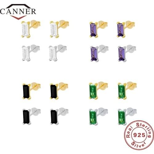 CANNER 925 Sterling Silver Stud Earrings For Women Square Color CZ Zircon Flower Piercing Earring Earings Jewelry Pendientes