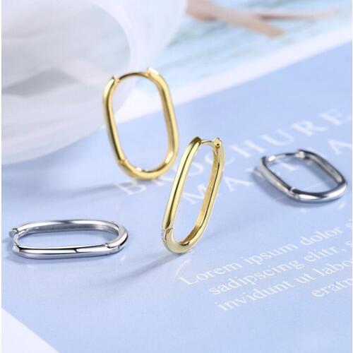 Trendy 925 Sterling Silver Hoop Earrings For Women Geometric Oval Gold Earring Girl Jewelry Anniversary Accessories KOFSAC