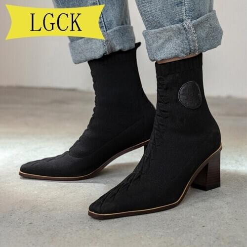 Big Size 34-43 Sexy Sock Boots Knitting Stretch Boots High Heels for Women Fashion Shoes Spring Autumn Ankle Boot Booties Female