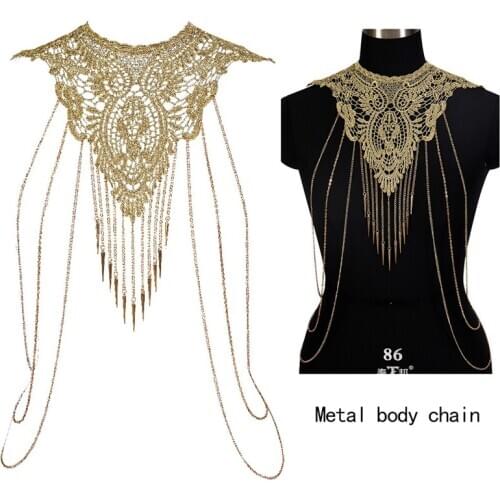 Gold Lace Tassel Metal Chain Sexy Bra Slave Harness Body Chain Women Choker Necklace Bikini Beach Goth Rave Fashion Body Jewelry