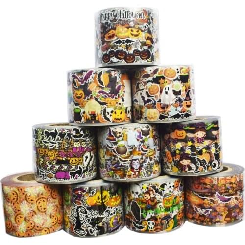 10Roll Halloween Nail Foils Pumpkin Transfer Paper Mix Ghost Bat Nail Art Stickers Stripe DIY Manicure Set Decals Nails