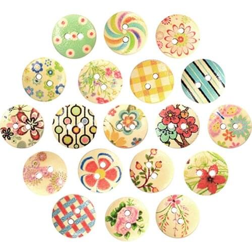 100 Pcs Mixed Multicolor 2 Holes Wood Sewing Buttons Scrapbooking 15mm Button