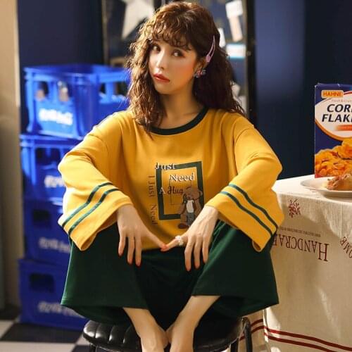 6535 Cotton Pullover Long Sleeve Trousers Pajama Jammies Autumn Winter Girl Lady Womens O-Neck Sleepwear Nightwear Pyjamas cke