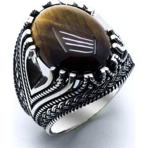 925 sterling silver Oval Convex Tiger Eye Stone Ring