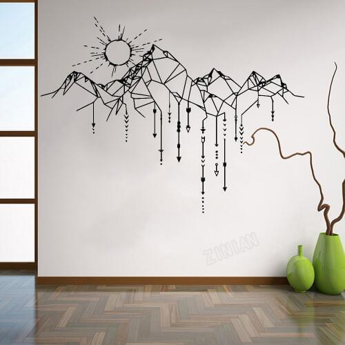 Creative Geometric Mountain Wall Sticker Decor For Living Room Vinyl Wall Decals For Library Modern Nursery Wall Stickers Y145