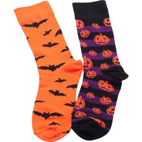 Bats Pumpkin Cartoon Socks Men Knee-High Socks Halloween Cosplay Cotton Crew Socks Spring Autumn Casual Socks