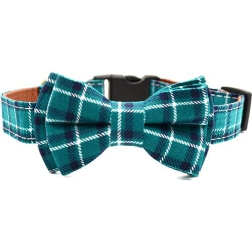 Dog Collar PU Leather Detachable Adjustable Bowtie Classic Plaid Durable Polyester-Plastic Buckle Collars Breakaway for Dogs