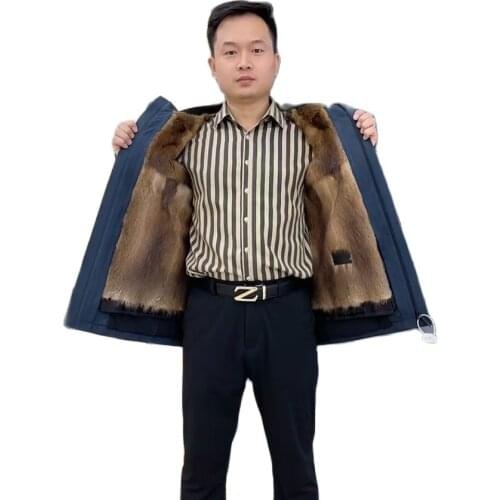 Hooded Fur Parka Natural Fur Coat Men Fashion Casual Outwear Classic Business Jacket Warm Thick Overcoat