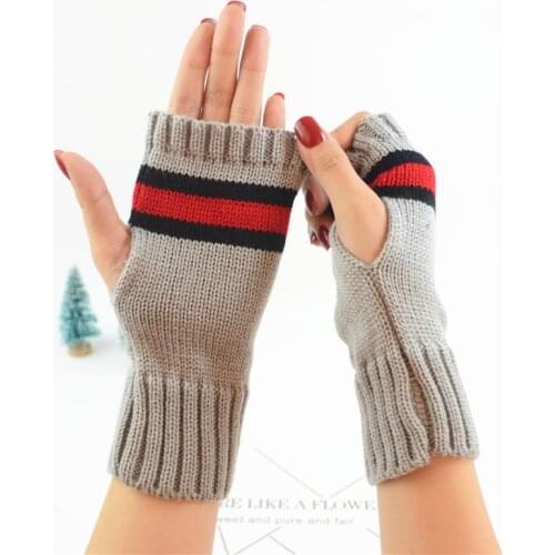 New Style Mens Womens Autumn Winter Half Finger Striped Gloves Cold Proof and Warm Keeping Short Arm Sleeve