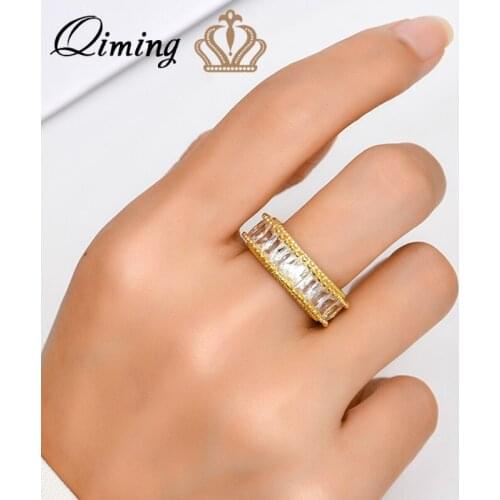 QIMING Handmade Luxury Crystal Rings For Women Zircon Cubic Elegant Rings Female Wedding Jewelry Female Gift
