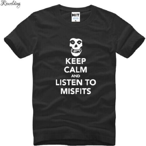 Keep Calm and Listen To Misfits Skull T Shirt Men Hip Hop Short Sleeve O Neck Cotton T-Shirt Tee Shirt Homme Camisa Masculina