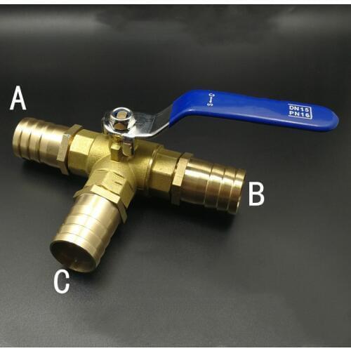 10mm Hose Barb Three Way Tee Type T-Port Brass Ball Valve For Water Oil Air