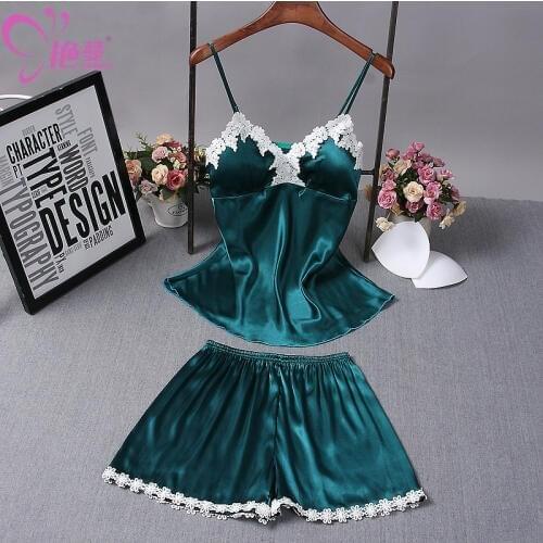 Yan woman Sexy Strap Shorts Home Service with Chest Pad Residence Inn Two-Piece Set/Ms Silk-like Pajamas