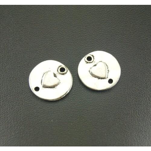 10 Pcs 16mm Silver Color Love Heart Charm Connector Accessories For Jewelry Making A906