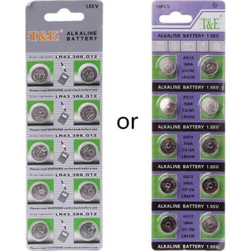 2021 New 10PCS Alkaline Battery AG12 1.5V LR43 386 Button Coin Cell Watch Toys Batteries Control Remote SR43 186 SR1142 LR1142